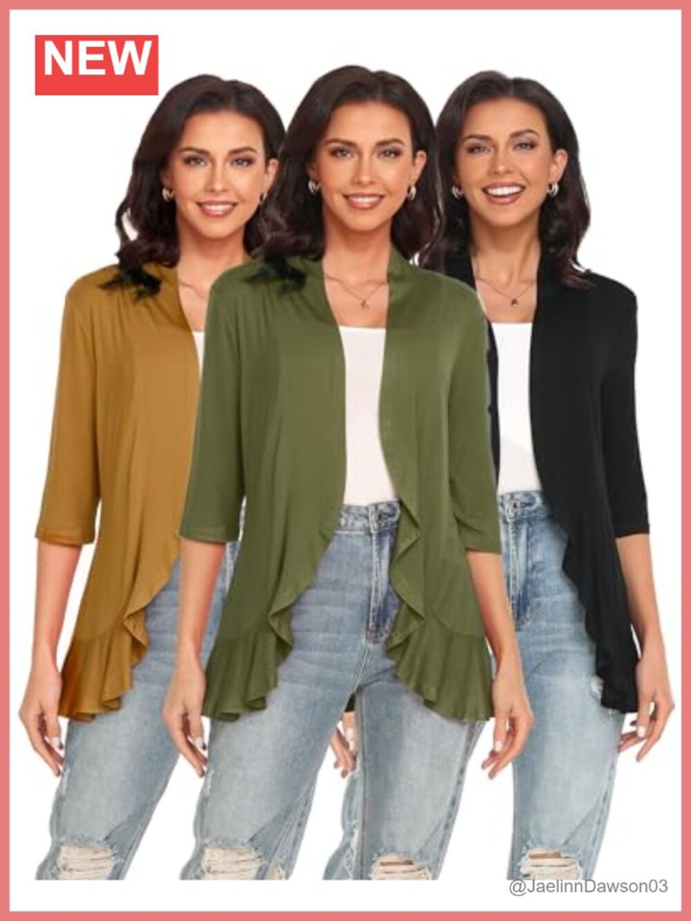 Women's 3/4 Sleeve Open Front Cardigan Lightweight Casual Layering